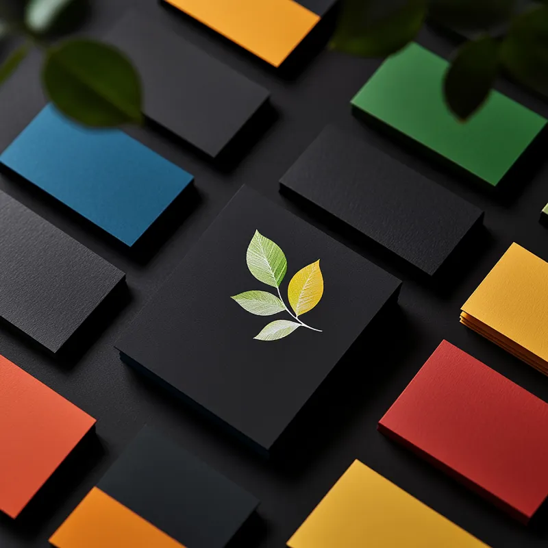 Business card brand identity design with nature-inspired logo and color palette variations